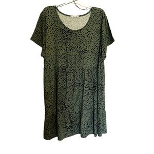 Pink Rose plus size short sleeve dress, army green cheetah print